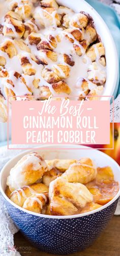 the best cinnamon roll peach cobbler recipe is so easy to make and it's delicious