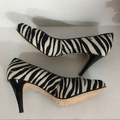 These Shoes Are Fabulous! 3” Heel. Cowhide Uppers In Black And White Zebra Pattern. Leather Soles. Never Worn But Have Remnants Of Tag On Bottom. From A Very Clean, Smoke Free Home Box 3 Zebra Print Boots, Black High Heels With Zebra Print, Spring Zebra Print Heels, V-neck Zebra Print Party Dress, Antonio Melani, White Zebra, Chic Zebra Print V-neck Dress, Dress Shoes Womens, Dress Shoes