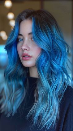 26 Blue Hair Color Ideas to Flaunt Your Fearless Style Dyed Hair Inspiration For Blondes, Interesting Hair Color, Blonde Hair With Blue Highlights, Haircut Summer, Balayage Honey, Blue Hair Highlights, Low Taper, Aesthetic Blonde, Gradient Hair