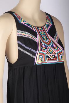 Great Pre-owned Condition Size: X-Small Color: Black Relaxed Fit Elastic Back Dropped Armhole Boho Bodice detail with Embroidered Arrows Detail Adjustable Spaghetti Straps 100% Viscose Hand Washing Recommended Casual Summer Dress With Geometric Embroidery, Summer Sleeveless Dress With Geometric Embroidery, Festival Embroidered Sleeveless Cotton Dress, Casual Embroidered Dress With Geometric Patterns For Vacation, Sleeveless Embroidered Dress With Geometric Pattern For Summer, Casual Cotton Dress With Geometric Embroidery, Black Sleeveless Embroidered Maxi Dress, Summer Cotton Maxi Dress With Multicolor Embroidery, Casual Multicolor Embroidered Dress For Vacation