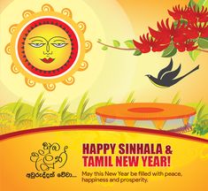 an advertisement for the happy sinha & tami new year celebration with birds and flowers