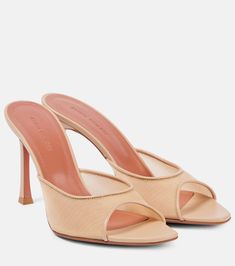 Alexa 95 leather-trimmed mesh mules in beige - Amina Muaddi | Mytheresa Amina Muaddi Heels, Amina Muaddi Shoes, Queen Outfits, Designer Mules, Heels Aesthetic, Dream Fashion, Shoes Heels Classy, Mid Heels Pumps, Beige Heels