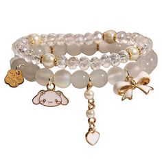 PRICES MAY VARY. My Melody Bracelet - Cute bracelet comes in three styles, Each style contains a crystal bracelet with rosette flower heart charms and an anime bracelet Cinnamoroll Anime Braclet Size - The anime bracelets are 2.5inch(8CM) in diameter. Elastic length. Can fit any size wrist. About 30g Bracelet Material - The double layered bracelet is made of crystal stone. Nickel free. Harmless to your body. Perfect Gift - The is a nice gift to best friends, besties on birthday, new year, Christ Cheap Blue Friendship Bracelets For Best Friend, Kawaii Matching Bracelet, Shop Kids Infinity Bracelet, Cheap White Flower-shaped Beaded Bracelets, Kuromi And My Melody Matching Bracelets, Elastic Beaded Bracelets, Bracelets Bff, Kawaii Bracelet, Pearl Bracelet Jewelry