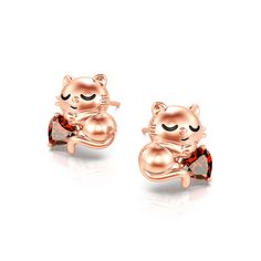 Cats are ancient symbols of wisdom. They also inspire playfulness and mischievousness. Crafted in rose-gold tone sterling silver, each earring features a heart cut stone hugged by a sleeping cat, which is designed to be so sweet and super-cute. Truly a perfect gift for yourself or for your cherished cat lovers! You will find more adorable and creative designs in our Hug Me® collection.Carat Weight: 1.6 ctStone Size: 5*5 mmStone Type: Jeulia® StoneNumber of Stones: 2 Stone Shape: HeartStone Color Elegant Cat Ears Jewelry Gift, Gold Cat Ears Jewelry Gift, Gold Cat Ears Jewelry As Gift, Gold Cat Ears Jewelry For Gifts, Gold Cat Ears Jewelry For Gift, Gold Cat Design Earrings For Gifts, Cute Rose Gold Earrings For Valentine's Day, Silver Earrings Online, Cat Heart