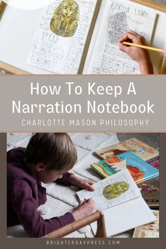 a child is writing on paper with the title how to keep a narration notebook