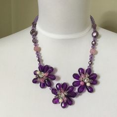 Beautiful Statement Necklace In Purple & Pink By Loft. Measures 19" To 22". New With Tags! Retails $25. Adjustable Purple Flower Necklace, Beaded Flower Necklace, Pink Beaded, Flower Necklace, Womens Jewelry Necklace, Pink Purple, Statement Necklace, Loft, Jewelry Necklaces