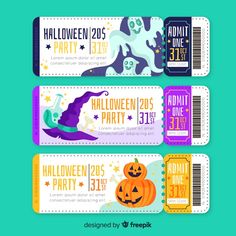 three halloween tickets with pumpkins on them