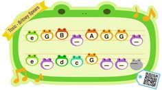 an animal alphabet with music notes on the back and letters in green, purple, yellow and orange