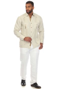 Mojito Men's 100% Linen Guayabera Chacabana Shirt Long Sleeve with Contrast Accent Trim Fit and Care: Machine wash cold with like colors on delicate cycle. Use only non-chlorine bleach if needed. Line dry and warm iron. May dry-clean. Soft premium linen, comfortable, breathable. Machine Washable Button closure Fabric Content: 100% Linen. Imported SKU: M-5401 Havana Nights Dress, Accent Trim, Trim Fit, White Party, Shirt Long Sleeve, Linen Clothes, Dress Code, Mojito, Dress Codes