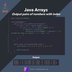 an image of a computer screen with the text,'output pairs of numbers with index