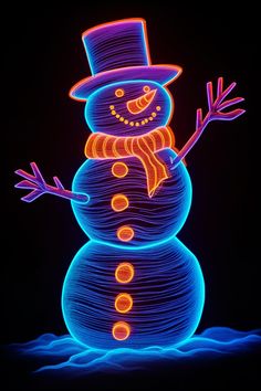 a glowing snowman with a hat and scarf