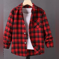 Never Worn New Without Tags Plaid Long Sleeve Shirt For School, Casual Red Flannel Shirt With Buttons, Casual Red Flannel Shirt For Streetwear, Casual Buttoned Tops For School, Plaid Button-up School Top, Boys Plaid, Button Up Shirt, Button Down Shirts, Shirt Color