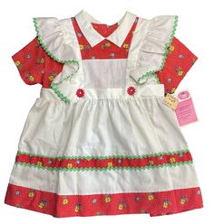 Vintage Infant Red & White Floral Dress Size 2T Back Button w/Original Tags (18) Soft cotton blend dress with zig zag trim. New and unused. Has original tags "Sold by Sears, Roebuck, and Company Chicago, IL". In excellent condition. No tears or stains. Tag notes this is a 2T or for a height of 32.5 inches to 35 inches. Please ask any questions/look at all pictures and description carefully before purchasing. Always examine the photos carefully, and if in doubt, contact me with any questions you may have. The photos provide additional condition information. Items come from a smoke-free home.  We ship the next business day but please order early to avoid possible delays from the carrier due to weather or the busy holiday season. Cotton Dresses With Buttons For Playtime, Red Cotton Dress With Button Closure, Red White Floral Dress, Vintage Baby Clothes, Vintage Baby Girl, Vintage Girl, Heirloom Sewing, Cotton Blends Dress, White Floral Dress