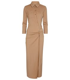 La Robe Jocou stretch-wool midi dress in beige - Jacquemus | Mytheresa Camel Outfit, Khakis Outfit, Jacquemus Dress, Fall Chic, Brown Outfit, Wool Shirt, Midi Shirt Dress, Formal Style, Knee Length Dresses