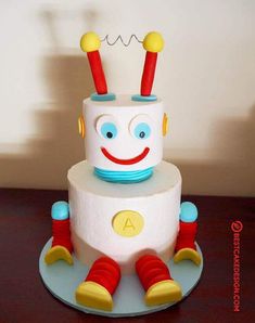 a birthday cake made to look like a robot