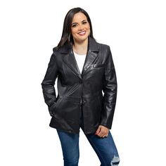 Add a polished touch to any outfit with this women's leather blazer by Whet Blu. Add a polished touch to any outfit with this women's leather blazer by Whet Blu. Shell: leather Wind resistant design 2 button front Long sleeves 2 exterior pockets, 2 interior pockets LinedFIT & SIZING Designed to hit above the knees Classic fit MidweightFABRIC & CARE Lambskin leather Lining: polyester Dry clean Imported Size: X Small. Color: Black. Gender: female. Age Group: adult. Formal Black Leather Jacket, Elegant Black Leather Sport Coat, Black Fitted Leather Jacket With Notch Lapel, Black Leather Jacket With Notch Lapel, Black Leather Jacket With Notch Lapel For Office, Business Tailored Leather Jacket, Chic Business Sport Coat, Classic Fitted Sport Coat, Fitted Leather Sport Coat For Office