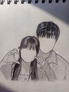 a pencil drawing of two people with their faces close to each other, one is holding his head in the other's hand