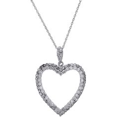 10k White Gold 1.00 Carat Diamond Heart Pendant Classic Diamond Cut Necklace For Valentine's Day, Classic Brilliant Cut Diamond Necklace For Valentine's Day, Classic Diamond Cut Open Heart Necklace, Dazzling Brilliant Cut Diamond Necklace For Valentine's Day, Heart-shaped Brilliant Cut White Gold Diamond Necklace, White Gold Heart Shaped Diamond Necklace With Brilliant Cut, Heart Shaped Brilliant Cut White Gold Diamond Necklace, White Gold Open Heart Diamond Necklace Fine Jewelry, Heart Cut Brilliant Diamond Necklace