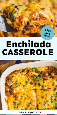 an enchilada casserole with cheese and black olives in it