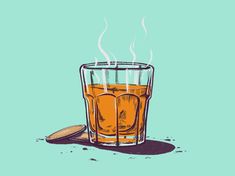 an illustration of a glass of whiskey and a cookie