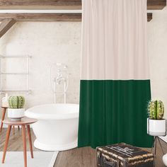 a bath tub sitting next to a wooden table