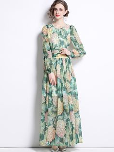 Spring Woman Fashion Runway Designer Floral Print Full Sleeve Chiffon – chirrupday Chiffon Dress Floral, Maxi Chiffon Dress, Floral Frocks, Beach Holiday Dresses, Print Chiffon Dress, Spring Dresses Casual, Chiffon Dress Long, Floral Print Chiffon, Frock Design