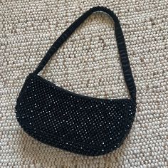 Brand New Without Tags Black Beaded Shoulder Bag. Perfect Condition. Bead Crochet Bag, Black Beaded Bag For Night Out, Chic Black Beaded Shoulder Bag, Black Beaded Shoulder Bag For Everyday Use, Chic Beaded Bags For Night Out, Black Beaded Bag, Beaded Shoulder Bag, Beaded Bag, Glam Dresses