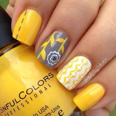 .... Gray Nail, Yellow Nail Art, Unghie Nail Art, Nails Yellow, Yellow Design, Flowers Ideas, Nail Swag, Spring Nail Art, Cute Nail Art