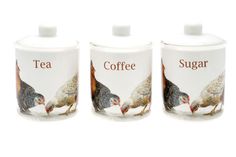 three coffee mugs with different types of birds on them