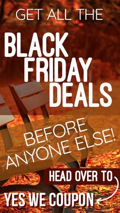 a black friday sale ad with two park benches