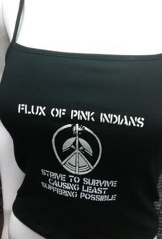 This is a black Flux of Pink Indians crop tank top with spaghetti straps. This has a Flux image screen printed on the front. 57% cotton/ 38% polyester/ 5% Spandex These are handmade screenprinted and slightly vary from the photo. Please feel free to email me any questions. Thanks for looking. Due to an influx of incorrect addresses if a package is returned, you must pay the shipping cost to resend the item to you. I do not do exchanges and I do not take returns unless the item is damaged. I thor Punk Style Black Crop Top Tank, Punk Stretch Crop Top, Punk Sleeveless Crop Top, Affordable Black Punk Tank Top, Black Punk Tank Top, Monster Photos, Black Cropped Tank, Black Crop Top Tank, Rust Color