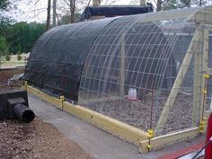 a large green house sitting in the middle of a forest