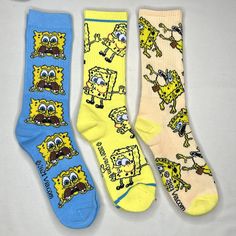 Sponge Bob Square Pants All Over Facial expression character socks  Men's/Women's On size fits all (US 7-12) (EU 40-46) Fun Multicolor Character Print Socks, Casual Multicolor Character Print Socks, Casual Multicolor Cartoon Print Socks, Casual Yellow Socks For Stocking Stuffers, Expression Character, Sponge Bob Square Pants, Silly Socks, Spongebob Birthday, Square Pants