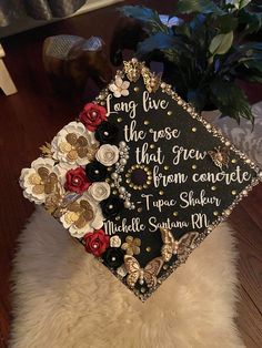 Hi everyone! this graduation cap topper is the perfect addition to your special day! It is made with heavy glitter card stock and permanent vinyl for the text. The paper flowers are all handmade by me and are what make my graduation cap toppers unique and elegant. This cap is made of high quality, durable materials that will keep you sparkling throughout your special day! How to attach to your graduation cap: There are double sided adhesive strips on the back, just peel off the backing and stick Customizable Graduation Cap Topper As Gift, Customizable Hats For Graduation, Grad Quotes, Custom Graduation Caps, Grad Cap Designs, Diy Graduation Cap, Graduation Cap Toppers, Custom Caps, Nursing School Notes