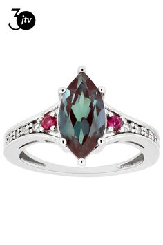 1.72ct Marquise Lab Created Alexandrite with 0.08ctw Round Raspberry Rhodolite and 0.07ctw Round White Zircon Rhodium Over Sterling Silver Ring. Measures Approximately 0.82"L x 0.51"W. Not sizeable. Accent stones primarily zircon. Alexandrite Jewelry, Sterling Silver Ring, Silver Ring, Sterling Silver Rings, Raspberry, Lab, Silver Rings, Sterling Silver, Ring