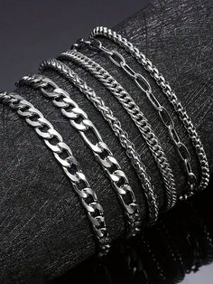 6pcs/Set Men's Stainless Steel Minimalist Fashion Chain Bracelets, For Daily Wear Silver Minimalist   Stainless Steel     Men Fashion Jewelry, size features are:Bust: ,Length: ,Sleeve Length: Guys Jewelry, Grey Colour Suit, Chain Bracelets, Pink Brown, Men Necklace, Chain Styles, Men Fashion, Minimalist Fashion, Chain Bracelet