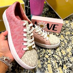 Beautiful Michael Kors Sneakers, Brand New In Pink With Vanilla, Super Comfortable In A Box. Mk Sneakers, Michael Kors Shoes Sneakers, Michael Kors Sneakers, Glitter Sneakers, Print Sneakers, Monogrammed Leather, High Top Shoes, Michael Kors Shoes, Training Shoes