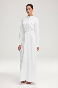 Olivia Button Down Utility Maxi Dress - White Utility Dress, White Dress Formal, Dresses Flowy, Nikkah Dress, Engagement Dresses, Birthday Wishlist, Dress Satin, Basic Dress, Ribbed Dresses