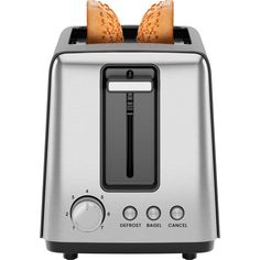 a toaster with two slices of bread in it's top and bottom, on a white background