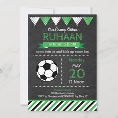 a soccer birthday party with chalkboard and bunting on the sides, green and black