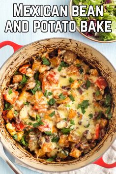 mexican bean and potato bake with text overlay