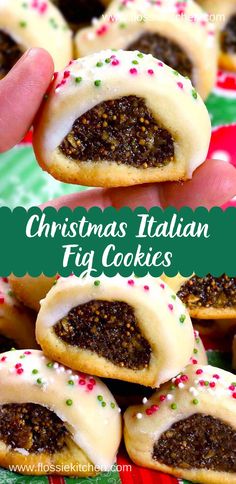 easy christmas italian fig cookies with white frosting and sprinkles on top