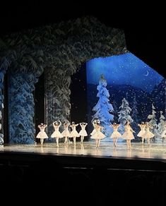 the nutcrackers are performing on stage in front of snow covered trees