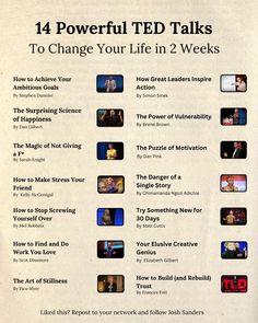 an advertisement for ted talks with the caption'14 powerful ted talks to change your life in 2 weeks '