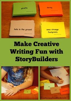 four different pictures with the words make creative writing fun with storybulders on them