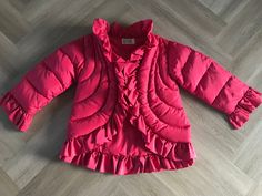 Tag size 4 Gorgeous coat by Bill Blass! Made in the USA  Pockets at hips Super puffy and thick, filled with down Water-resistant taffeta Open, no closure Ruffle trim Puffy Coat, Down Puffer Jacket, Long Johns, Womens Jackets, Bill Blass, Crop Blouse, Fall Shopping, Ruffle Trim, Fashion Sense