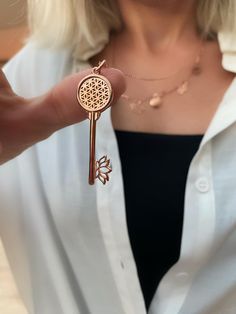 Key, Flower of Life & Lotus in one design 925 Sterling Silver 14K Gold Plated Rose Gold Jewelry Stamped 925 As A Gift, Rose Gold Jewelry Gift Stamped 925, Dreamcatcher Pendant, Dragon Ring, Dragon Necklace, Key Necklace, Flower Of Life, Pendant Design, One Design