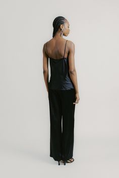 A camisole made of 100% organza silk. Featuring a loose fluid fit and a cowl draping detail at the front. Strap details. Can be worn as an underpinning for the Organza Tie Neck blouse or as a statement in its own right. Cowl Draping, Black Silk Camisole, Black Tuxedo Jacket, Silk Camisole Top, Tie Neck Shirt, Silk Camisole, Black Tuxedo, Tie Neck Blouse, Tuxedo Jacket