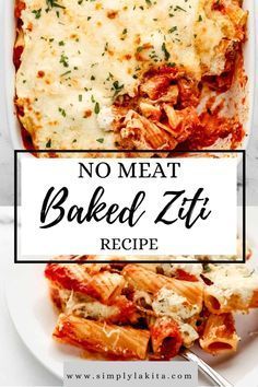 no meat baked ziti recipe on a white plate