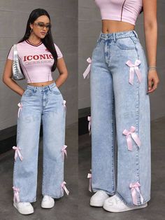 Women's & Men's Clothing, Shop Online Fashion | SHEIN Cute Shein Pants, Cute Jeans Aesthetic, Clothes For Women Shein, Pink And Blue Outfits For Women, Upcycle Clothes Jeans, Loose Outfits For Women, Pink And Blue Outfits, Girly Jeans, Cute Trousers